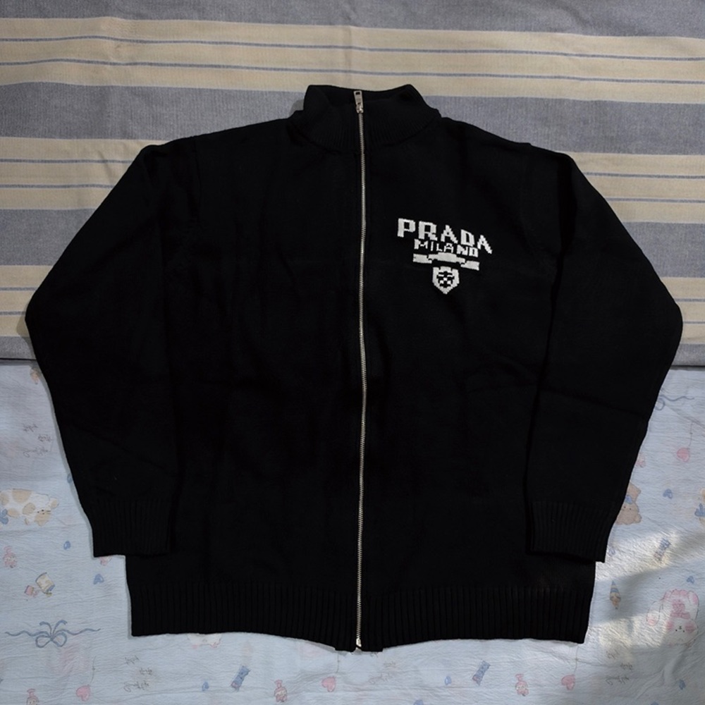 Prada Stand-Up Collar Black Knit Cardigan